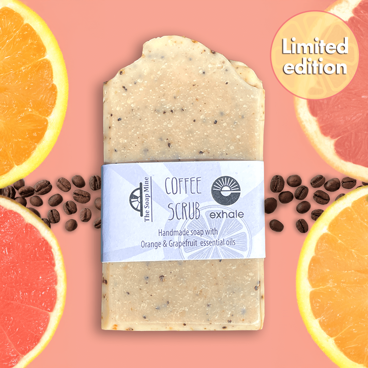 Exhale x The Soap Mine - Handmade Orange & Grapefruit Coffee Soap - 100g
