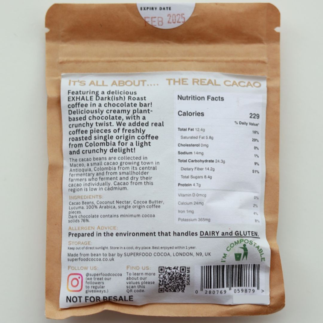 Exhale x Superfood Cacao Chocolate Bar - Dark 76% - 30g