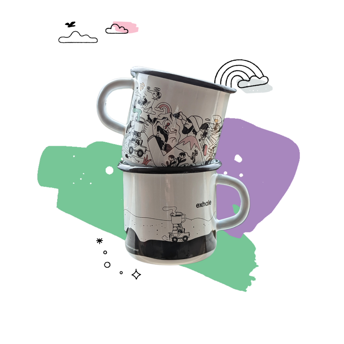 Exhale Hand Printed Enamel Mug