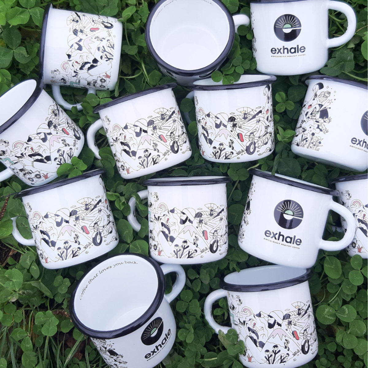 Exhale Hand Printed Enamel Mug