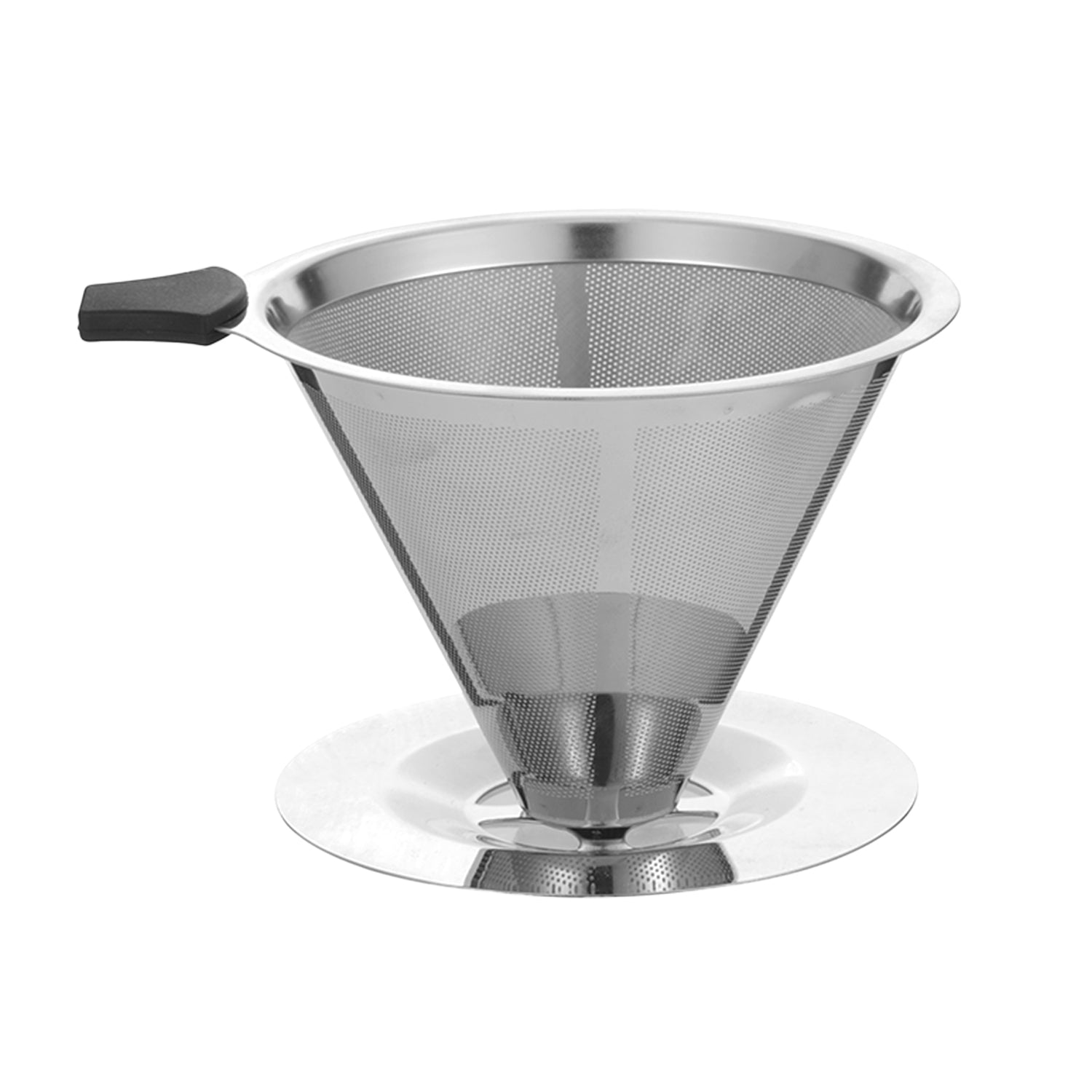 Exhale's stainless steel coffee dripper on a white background