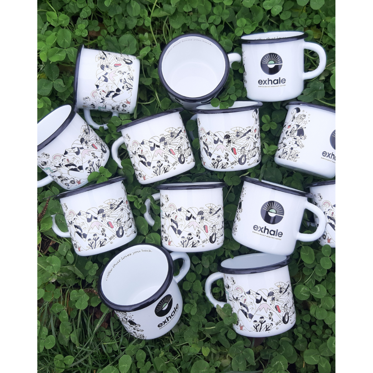 Exhale Hand Printed Enamel Mug